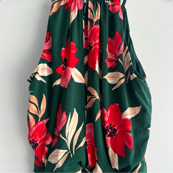 Maggy London Green Red Floral Halter Neck Crop Jumpsuit 22035 - Picture 5 of 9